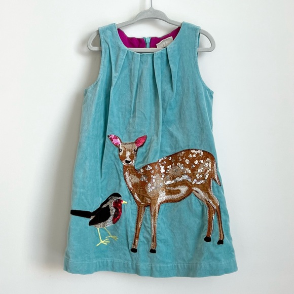 Mini Boden Deer & bird Sequin Girls Dress 3-4 yr - Picture 1 of 8